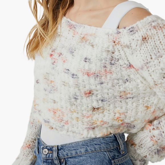 NWT Free People Sunset Cloud Cozy Cropped Sweater in Ivory Combo Size Large - Picture 2 of 12